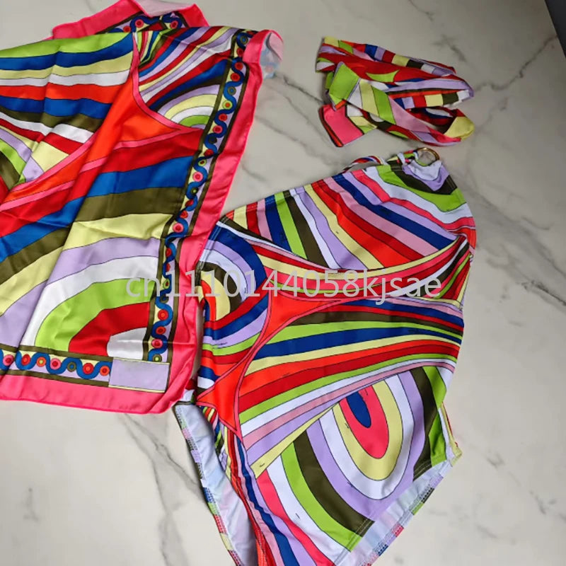 Red Scarf Letter Headband Signature Logo Bikini Sets