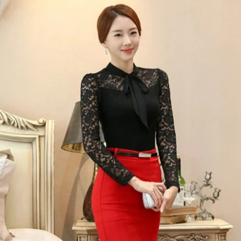 Crochet Lace Vintage Bow Blouse