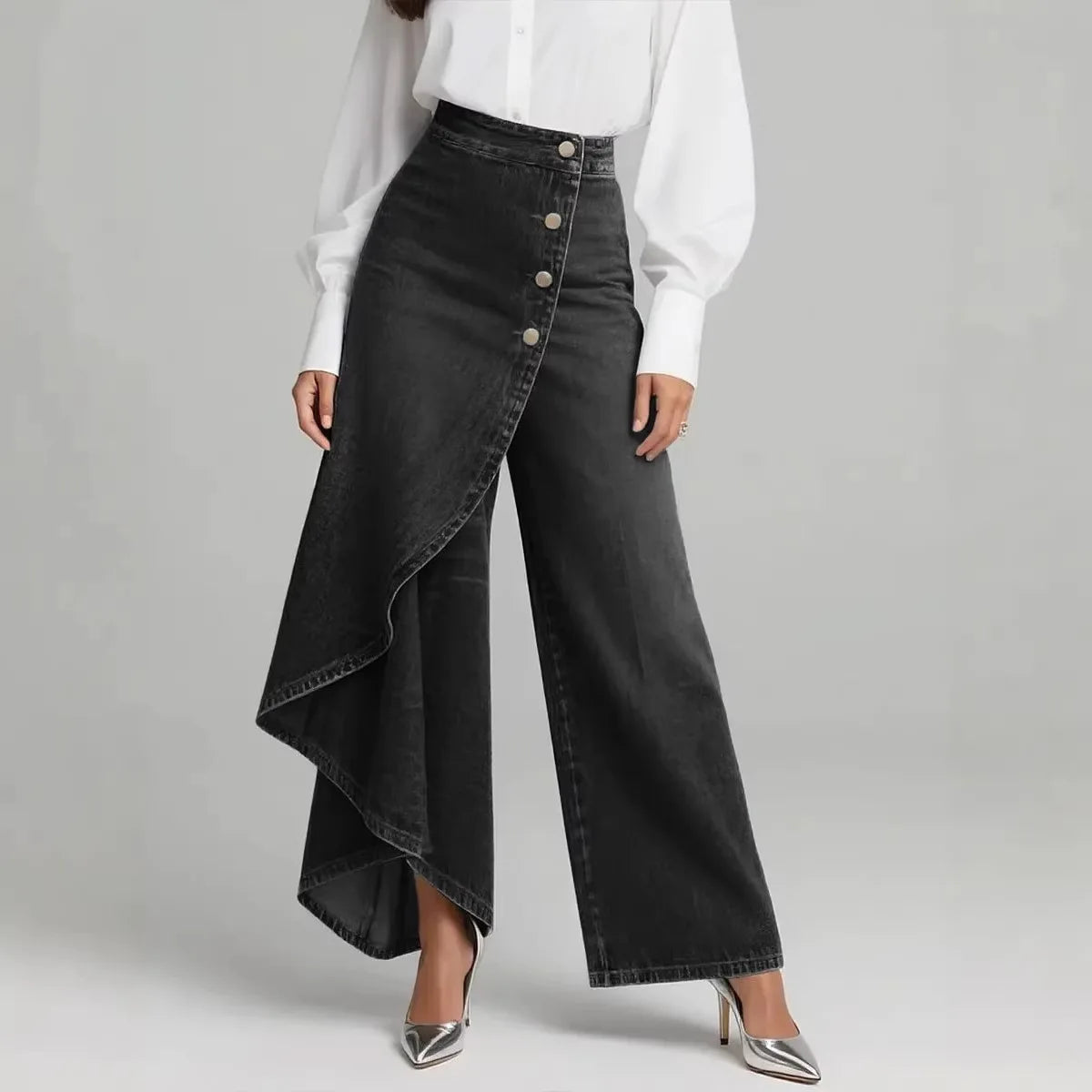 Stretchy Denim Print Button Fly Slim Leg Pants