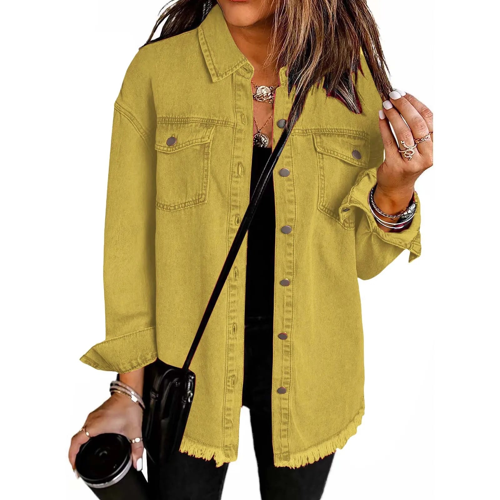 Washed Denim Single Breasted Lapel Shirt Jacket