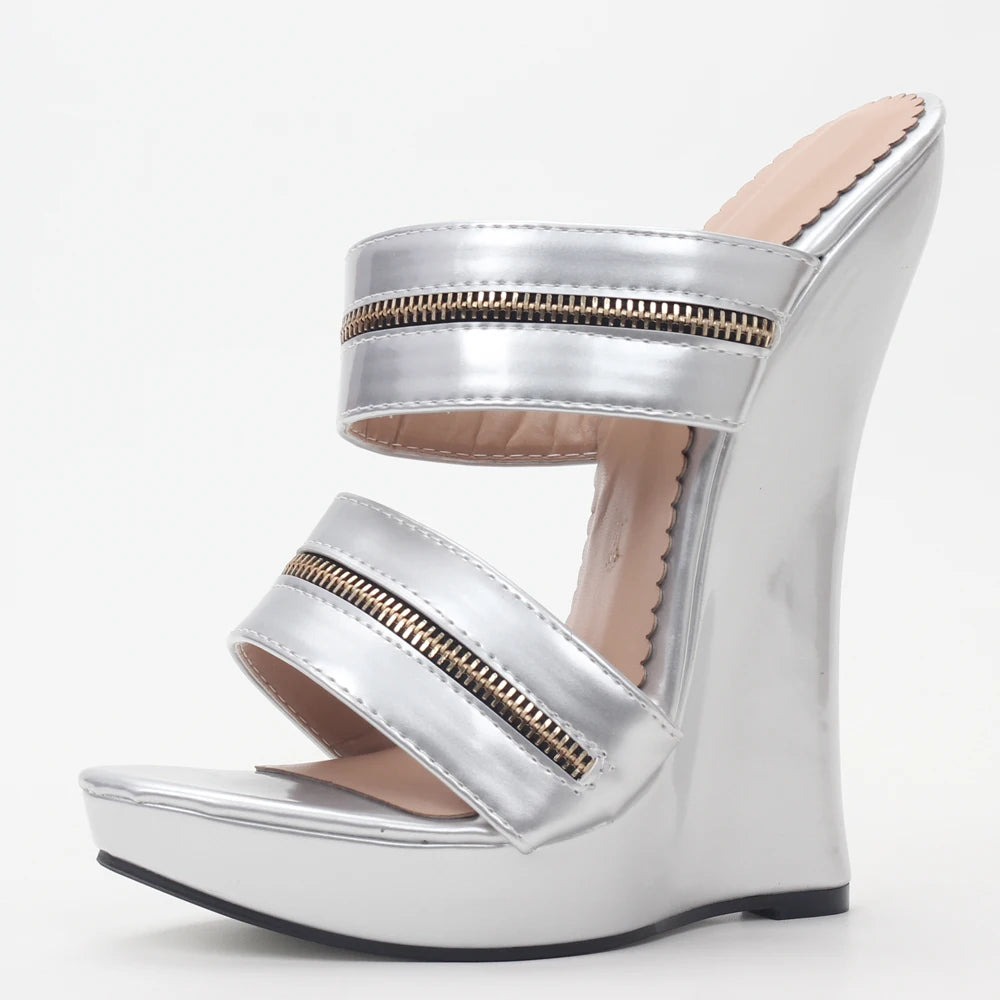 Patent Leather High Wedge Ankle Strap Platform Sandals