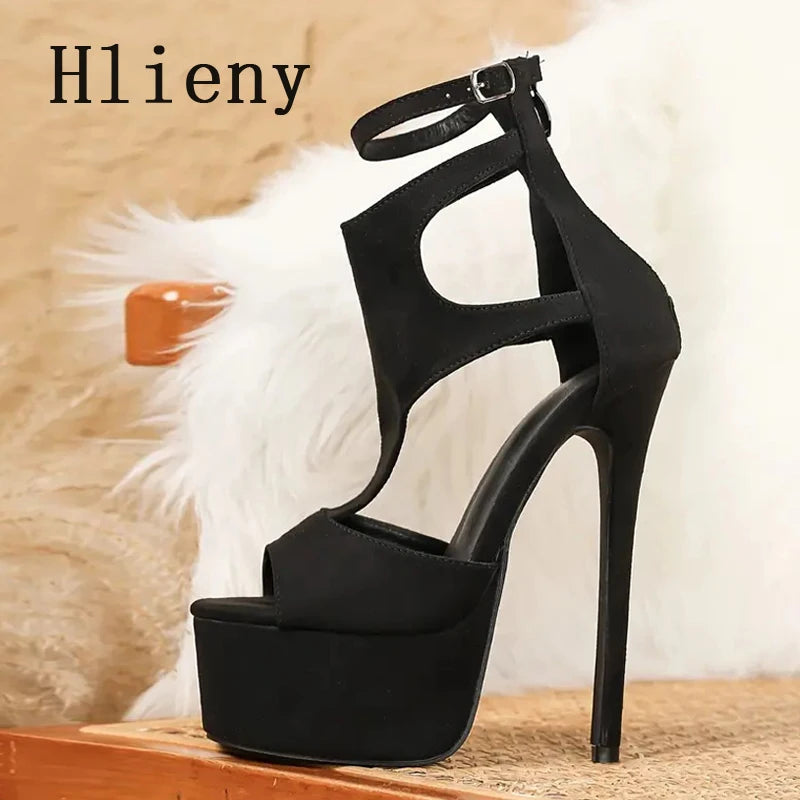 Hlieny Peep Toe Ankle Buckle Strap Stilettos