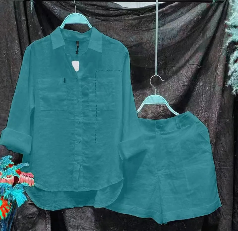 Summer 2Pc Long Sleeve Top & Shorts