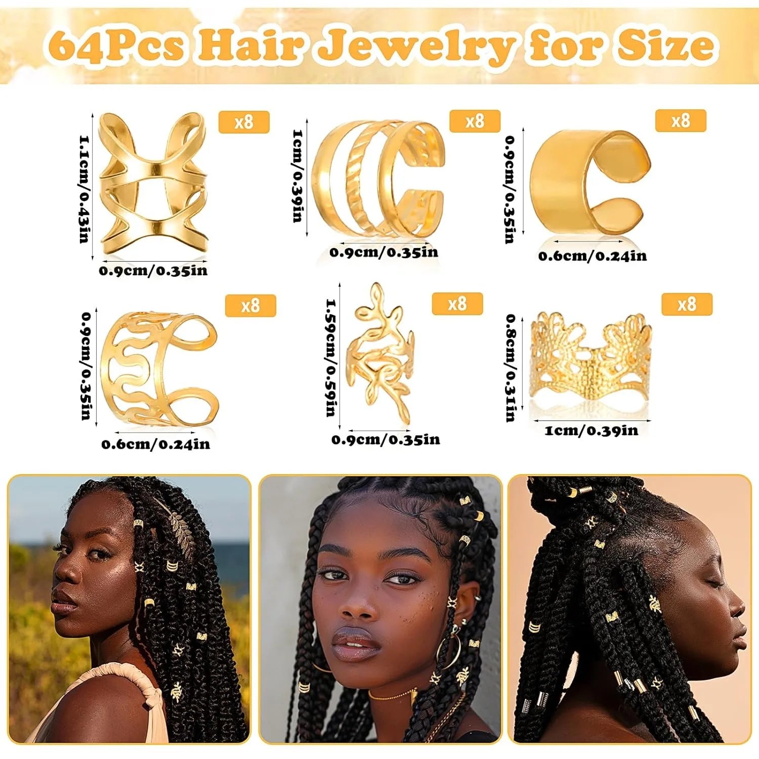 64pcs Adjustable Hair Jewelry For Braids Accessories