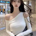 Off-Shoulder Hollow Long-Sleeve Top