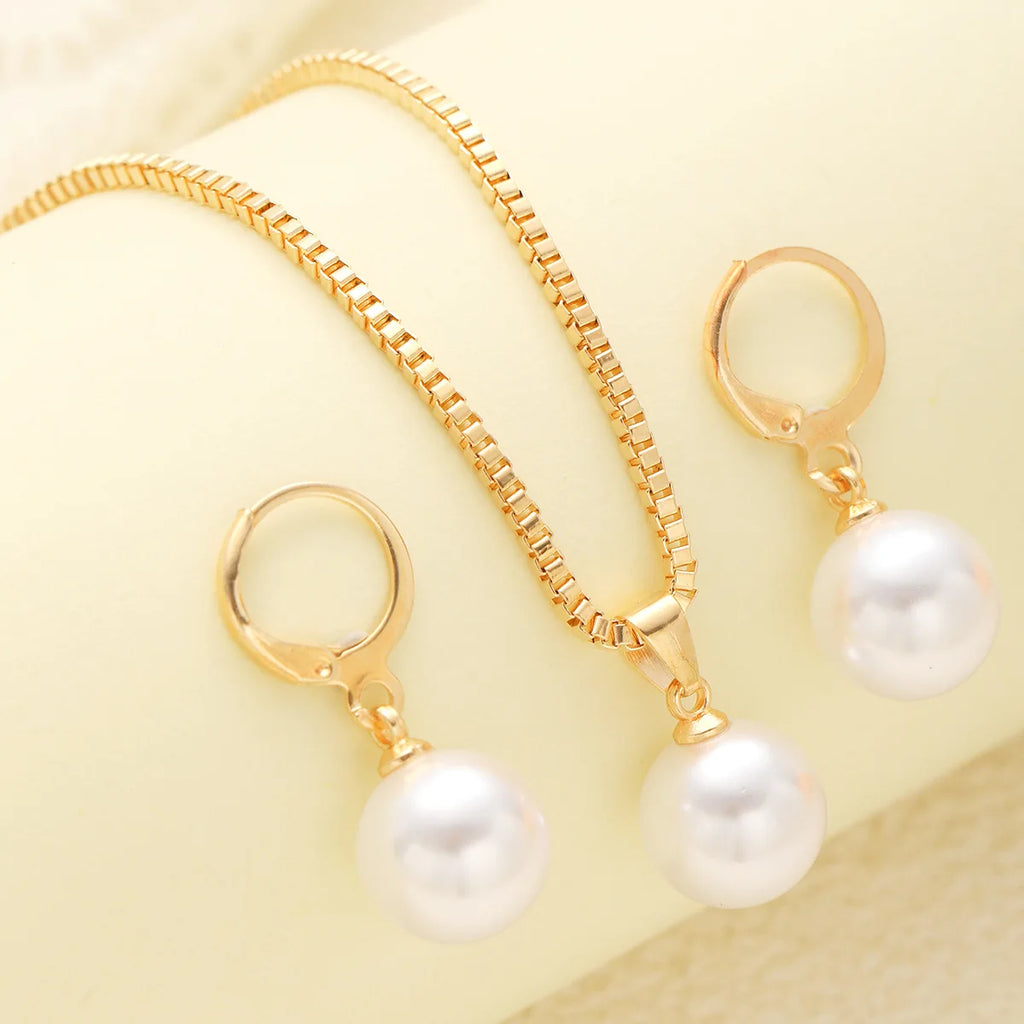 Dangle Earrings Pendant Necklace Pearl Jewelry Set