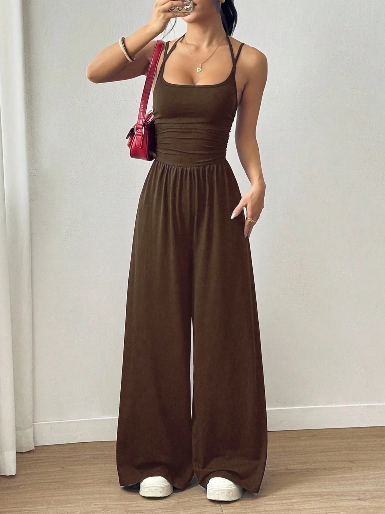 Casual Sleeveless Wide Leg Simple Style Jumpsuit