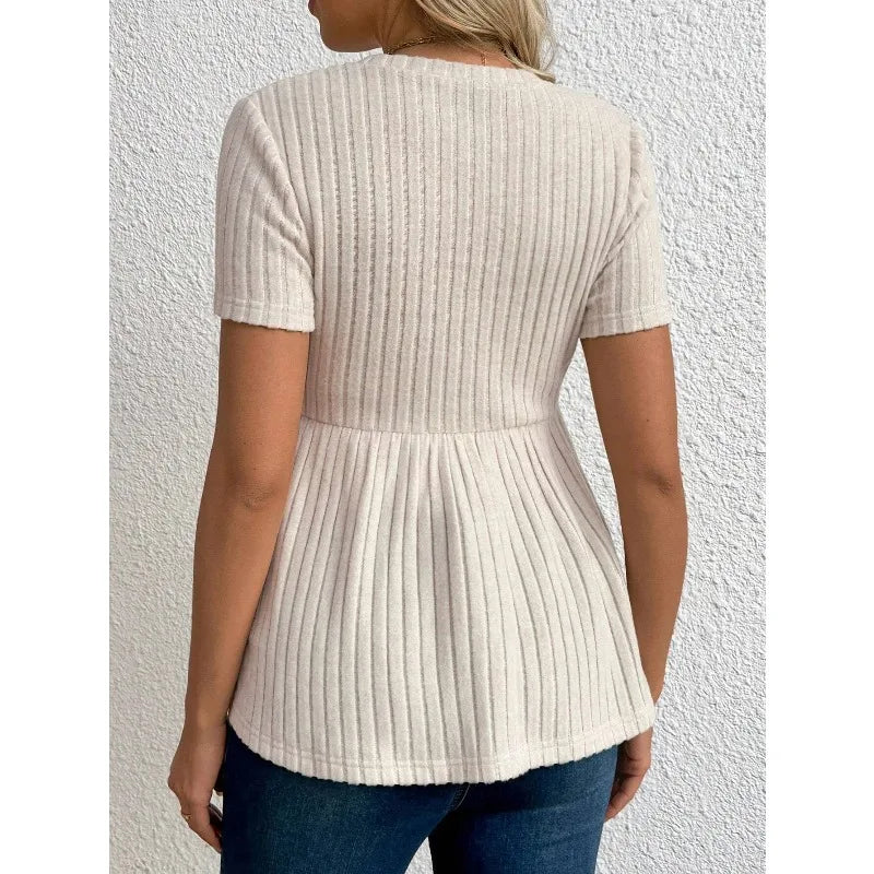 Maternity clothes Maternity Ribbed Short Sleeve Top Comfortable Pregnancy Clothes Solid Color Ruffles Knitwear Blouse T-Shirts