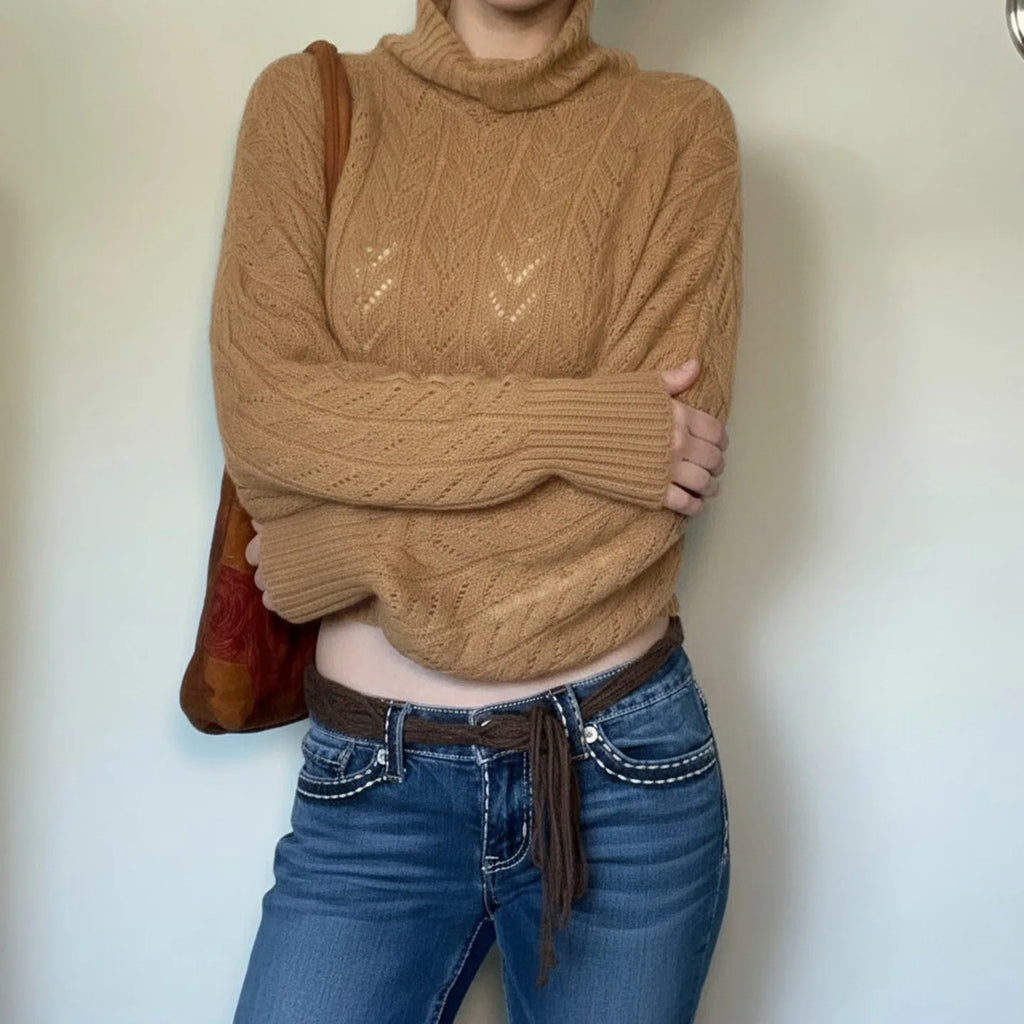 Brown Turtleneck Knitted Vintage Sweater