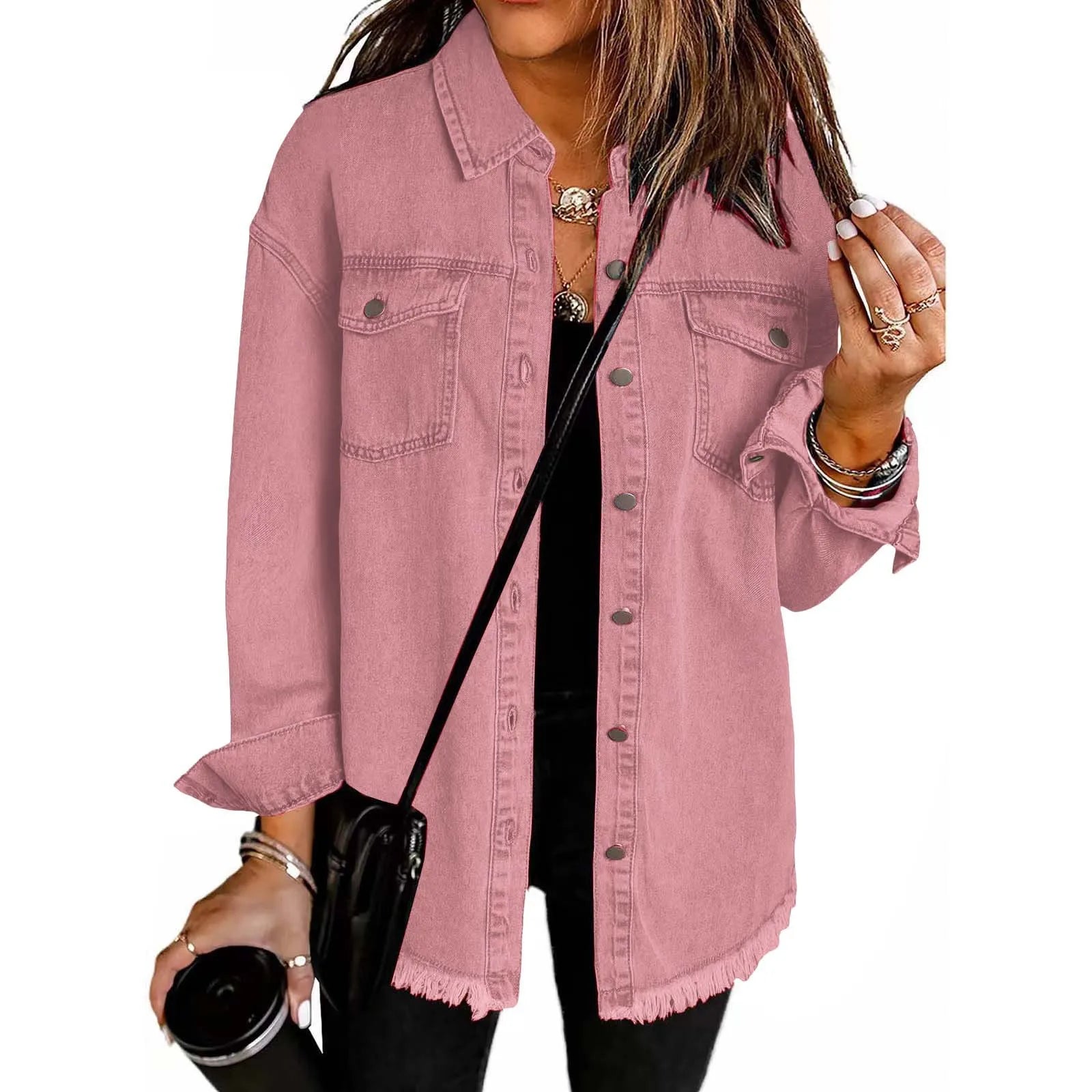 Washed Denim Single Breasted Lapel Shirt Jacket