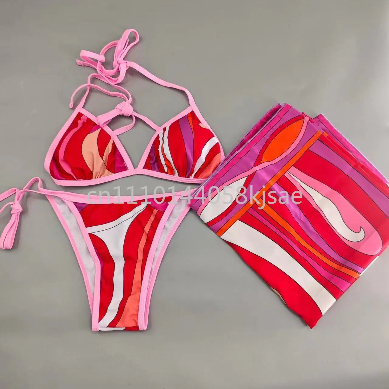 Red Scarf Letter Headband Signature Logo Bikini Sets