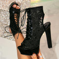 Hollow Lace Lace-up Peep Toe Platform Short Boots