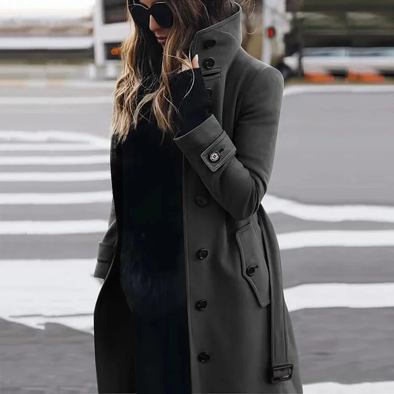 Woolen Winter Single Breasted Turn-down Collar Long Jacket