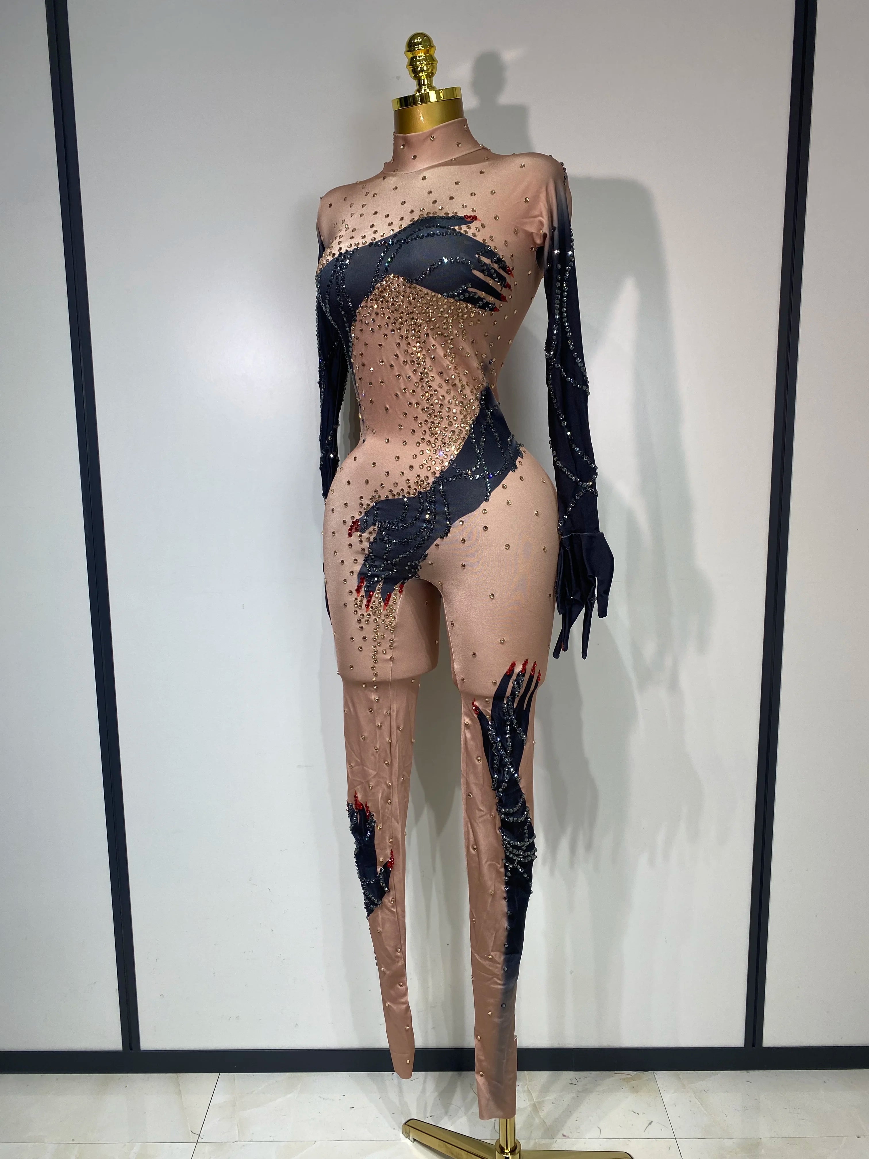 Rhinestone Performance Bodycon Jumpsuit