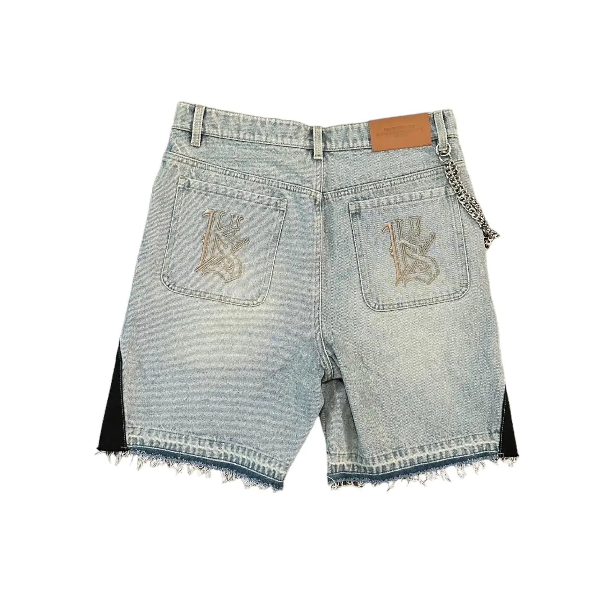 American Retro Camo Embroidery Patch Denim Short Jeans