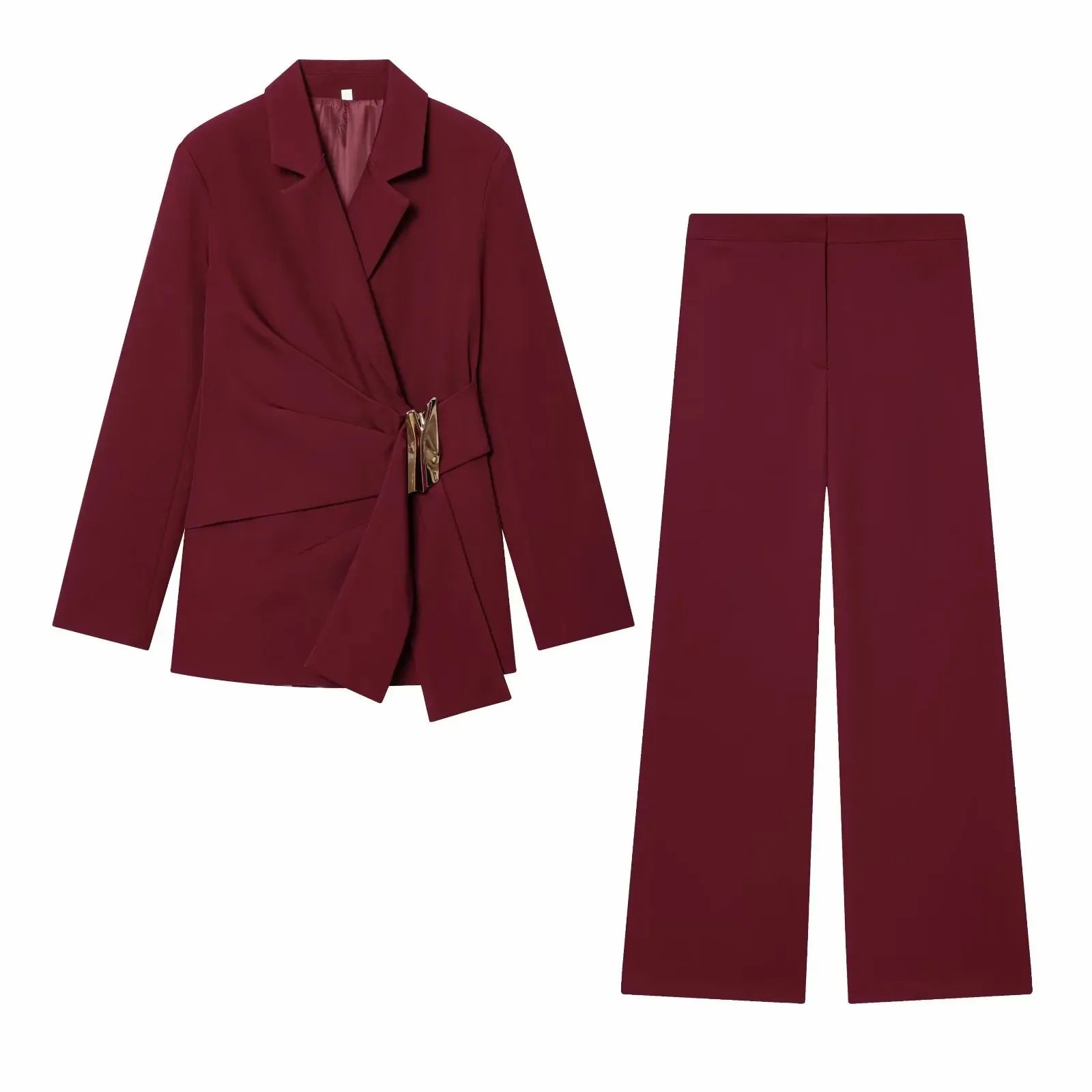 Two-Piece Set Buckle Decoration Suit Pants & Long Sleeve Blazer Coat