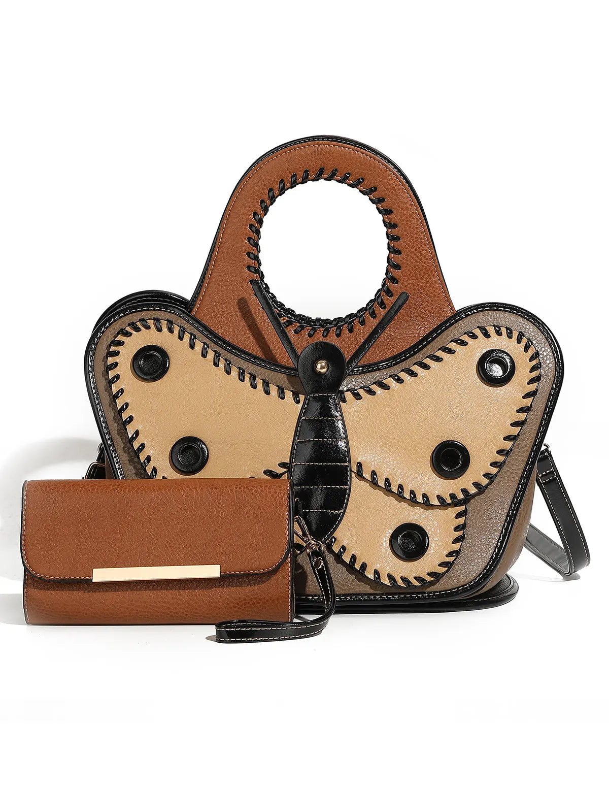 Large Leather Butterfly Design Crossbody Handbag
