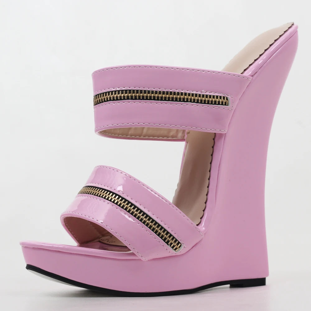 Patent Leather High Wedge Ankle Strap Platform Sandals