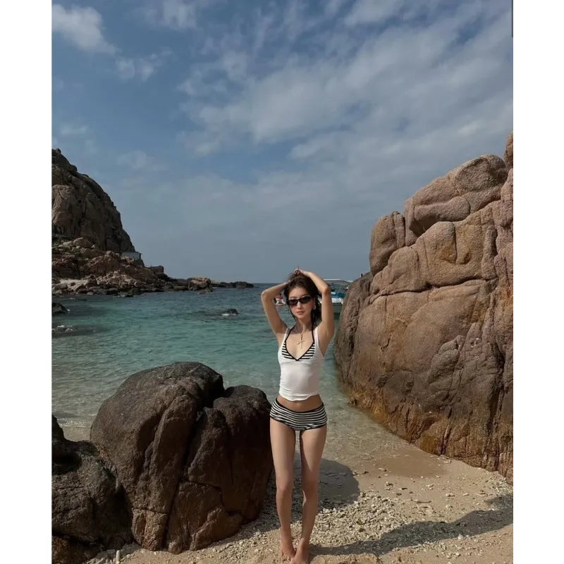 Thailand Retro Black White Stripe Swimwear