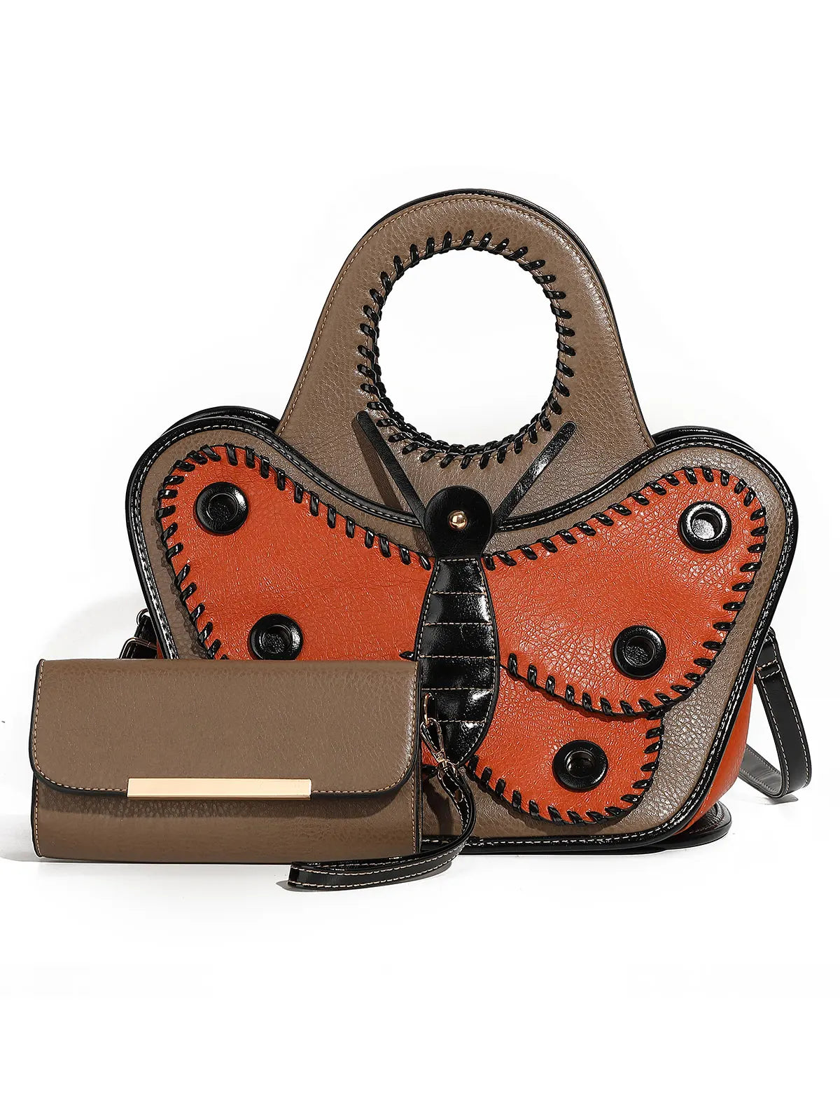 Large Leather Butterfly Design Crossbody Handbag