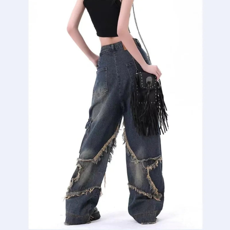 American Vintage Empty Star Appliqué and Faded Straight-leg Baggy Jeans