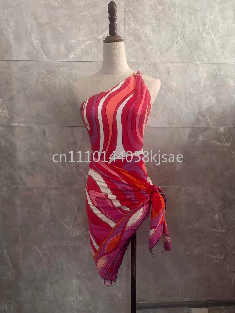 Red Scarf Letter Headband Signature Logo Bikini Sets