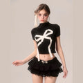Bow Knitted Slim Turtleneck Blouse
