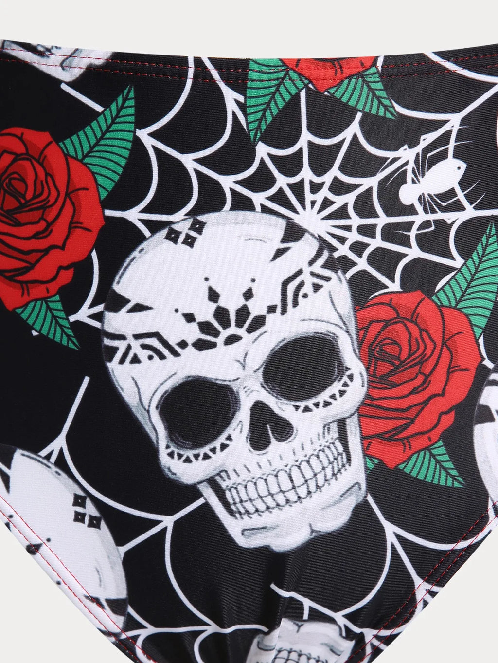 ROSEGAL  Skull Rose Print Crossover Three Piece Swimsuit