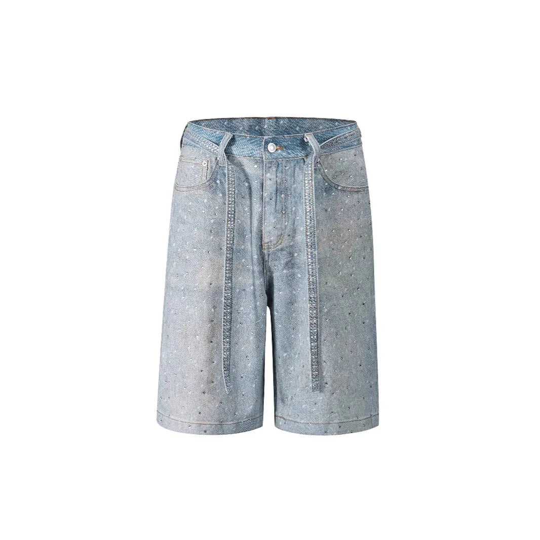 Diamond Knee Length High Waist  Zipper Fly Distressed Straight Pant