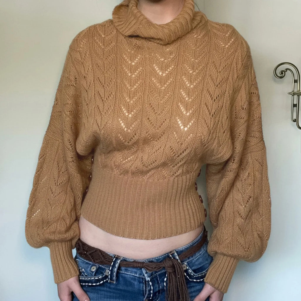 Brown Turtleneck Knitted Vintage Sweater