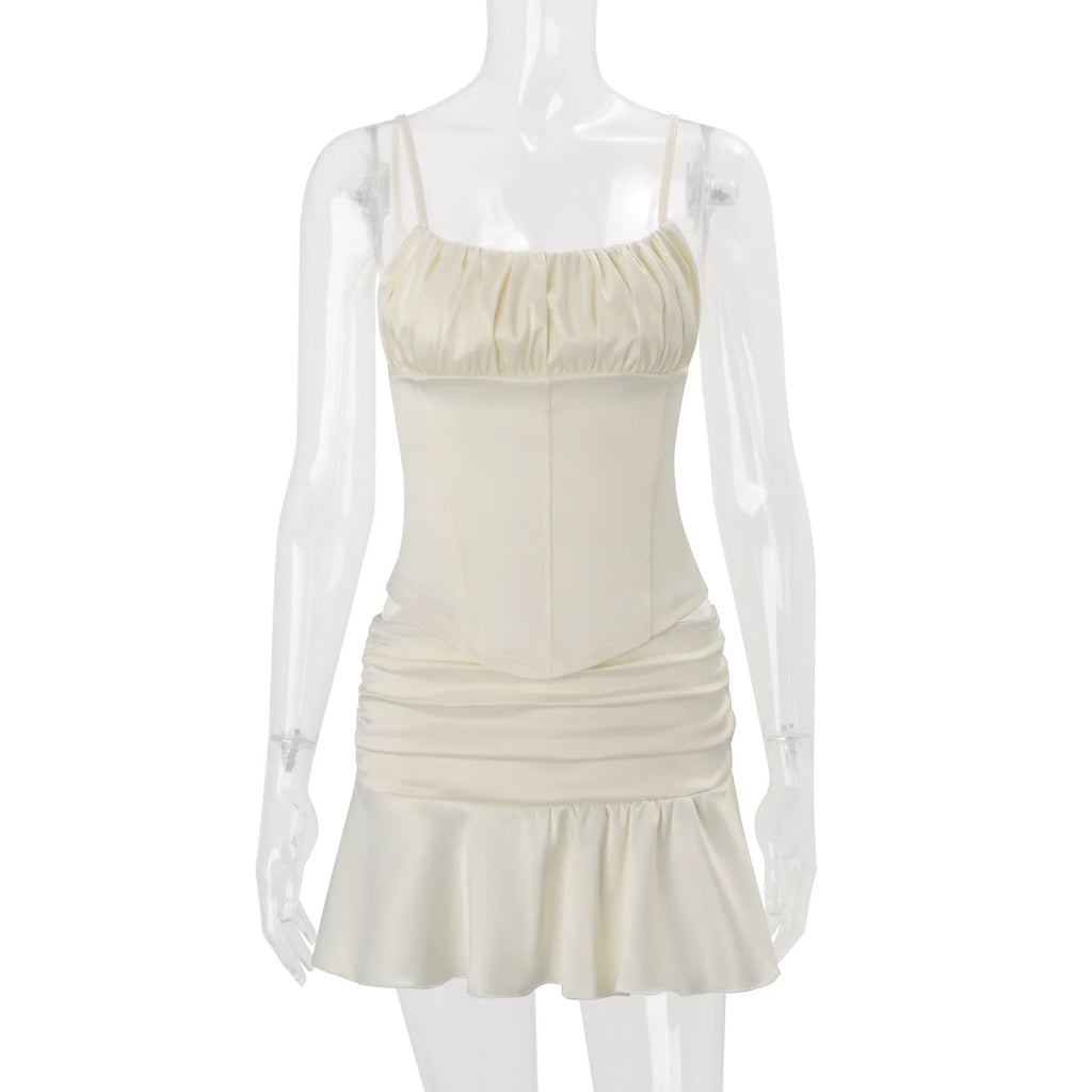 French Slim Ruffled Pleated Top &  Skirt