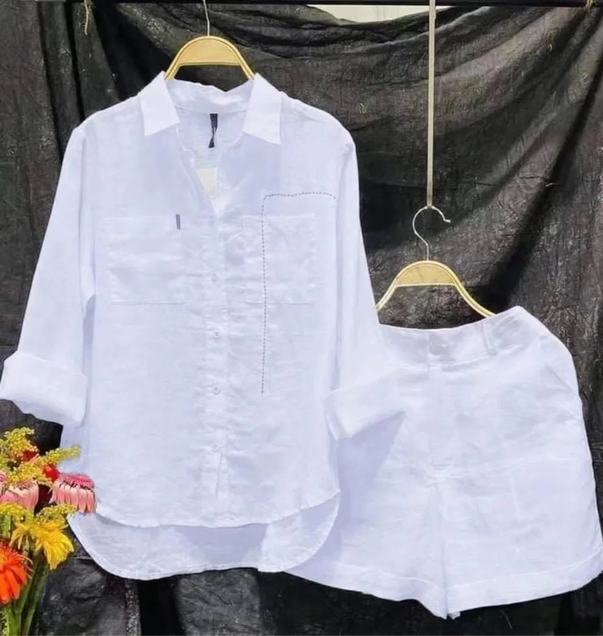 Summer 2Pc Long Sleeve Top & Shorts