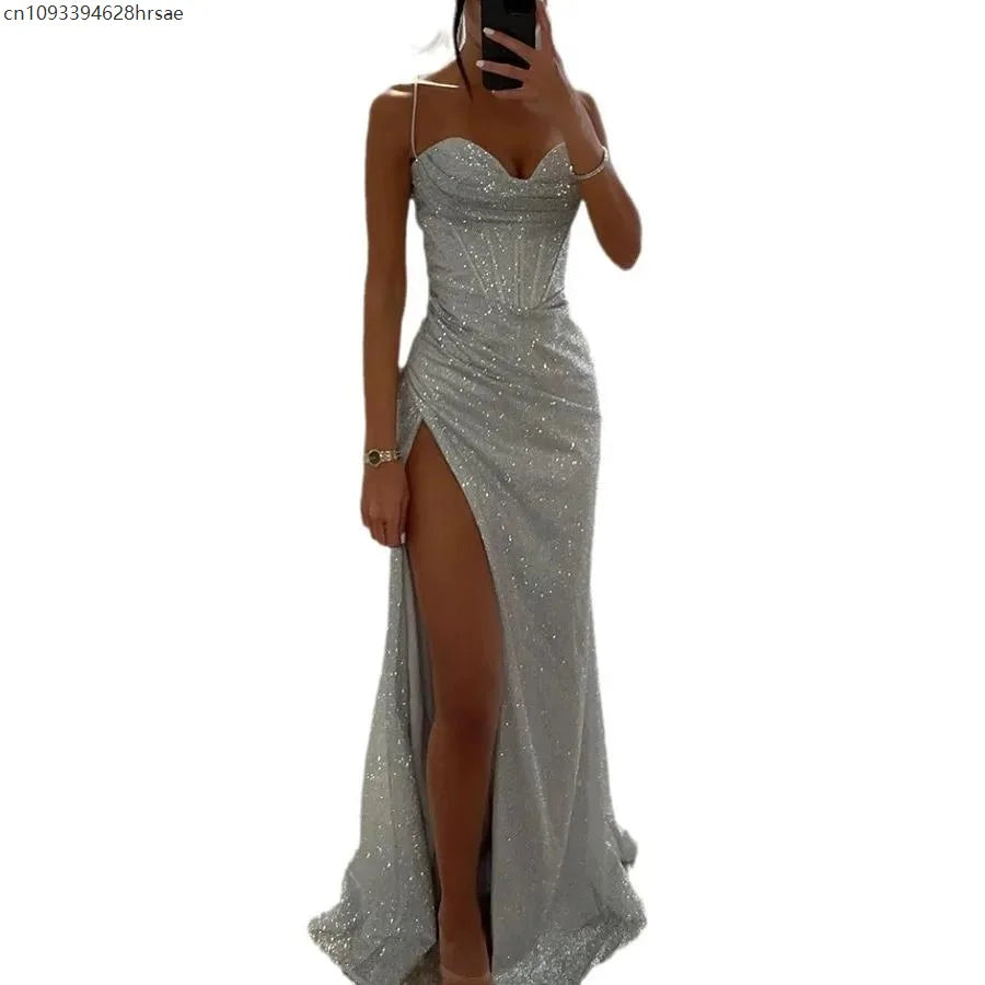 Off-Shoulder Sequin Maxi Evening Gown