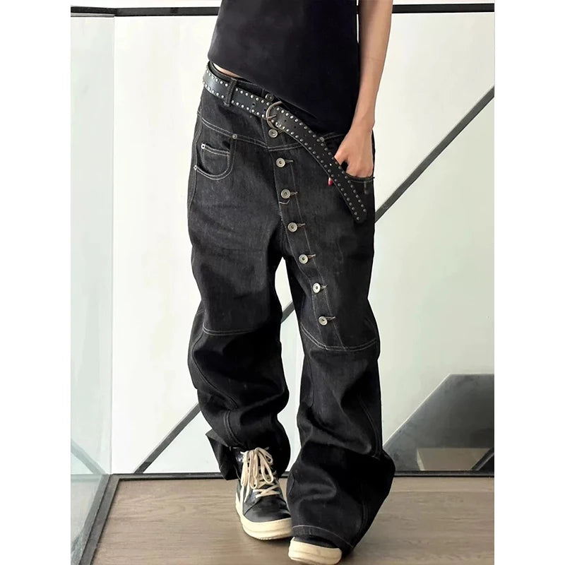 Scimitar Personalized Street Curved Long Button Trendy  Trousers