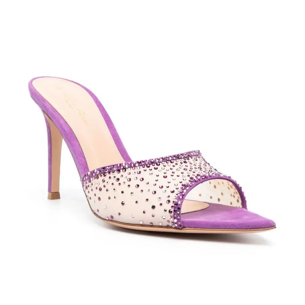 High-heeled Pointed Toe Rhinestone Slippers