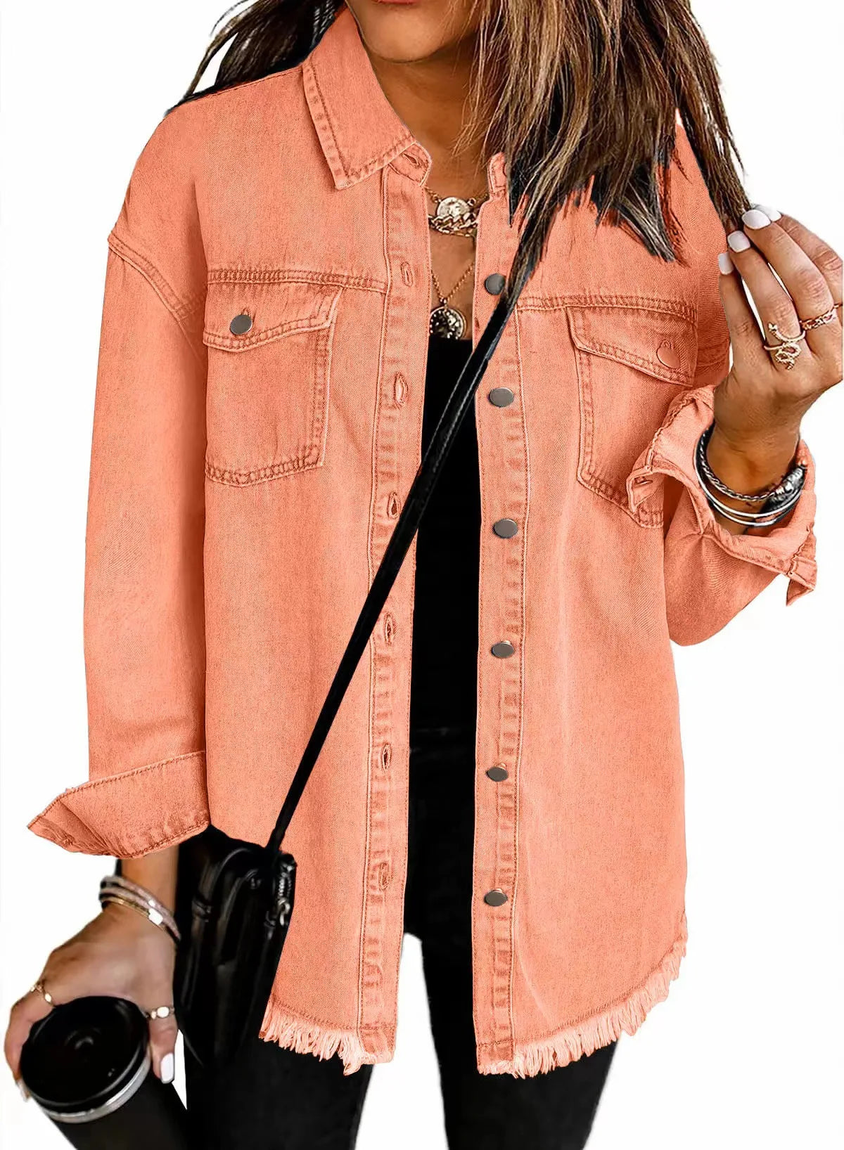Washed Denim Single Breasted Lapel Shirt Jacket