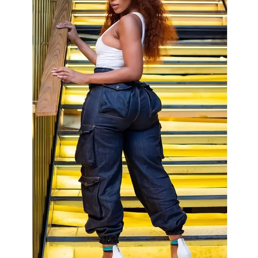 High Waist Elastic Multi-Pocket Women's Jeans