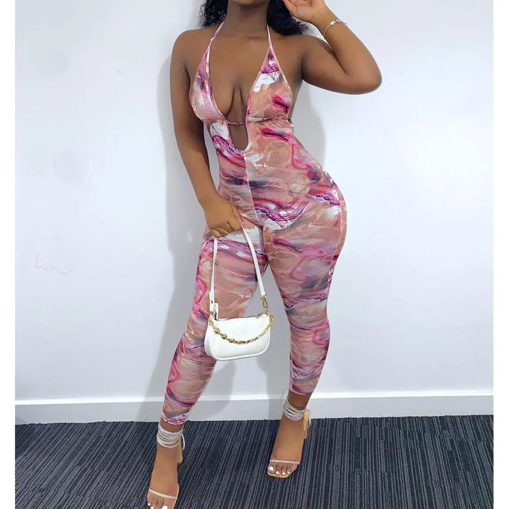 Printed Deep Neck Camisole Jumpsuit
