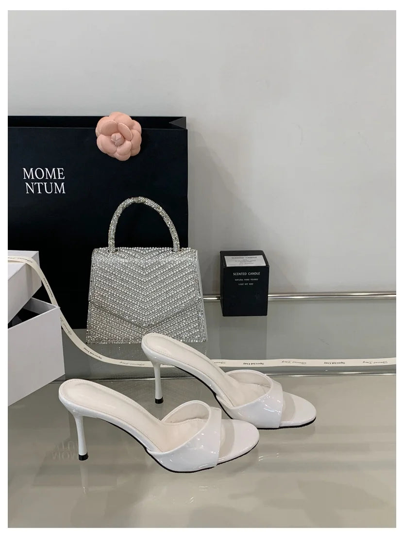 Mule Patent Leather Thin Open Toe High Heel Slides