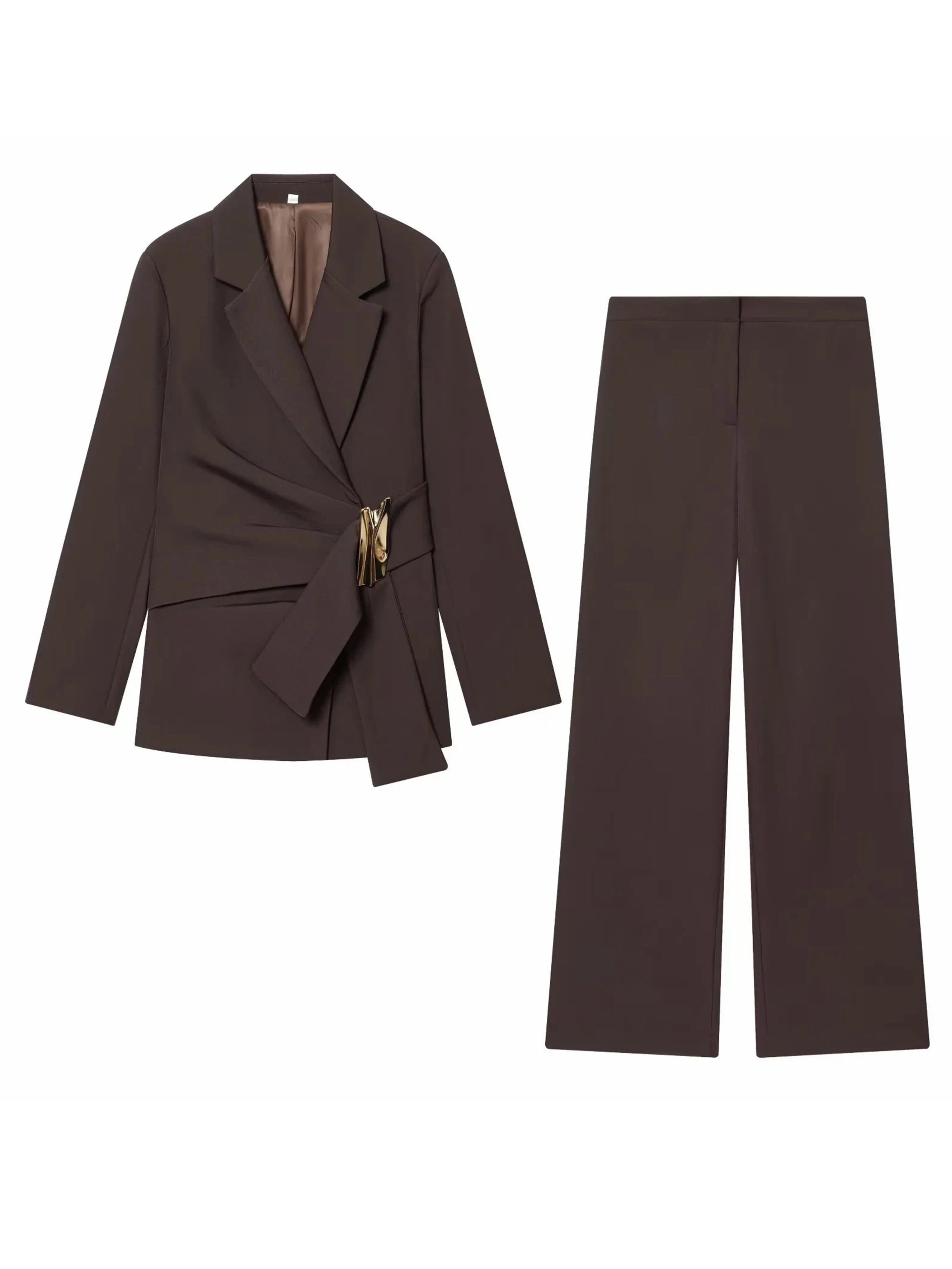 Two-Piece Set Buckle Decoration Suit Pants & Long Sleeve Blazer Coat