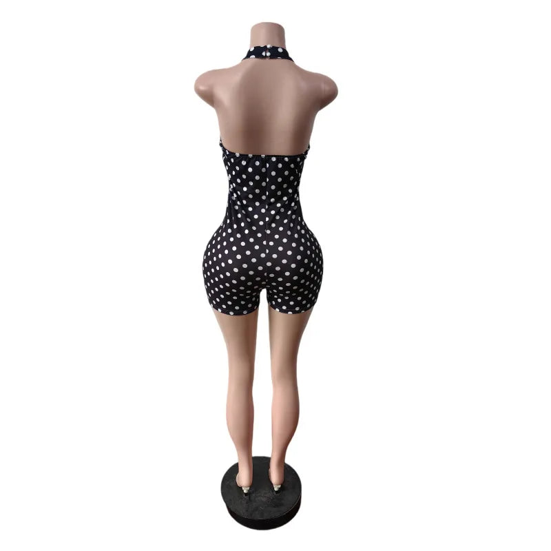 Polka Dot Print Halter Romper