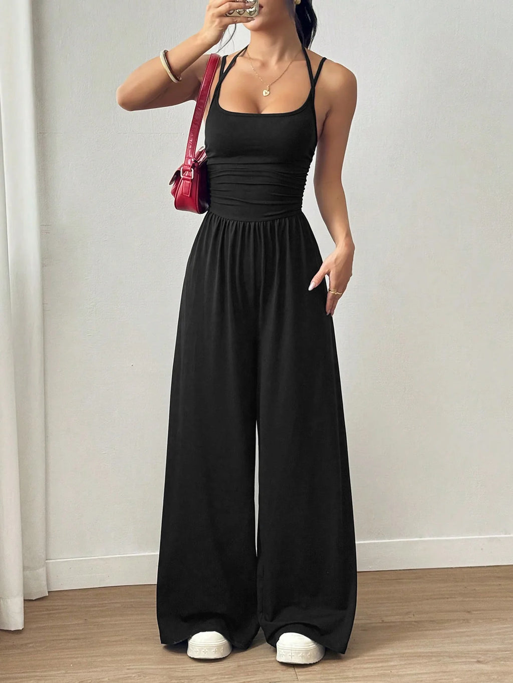 Casual Sleeveless Wide Leg Simple Style Jumpsuit