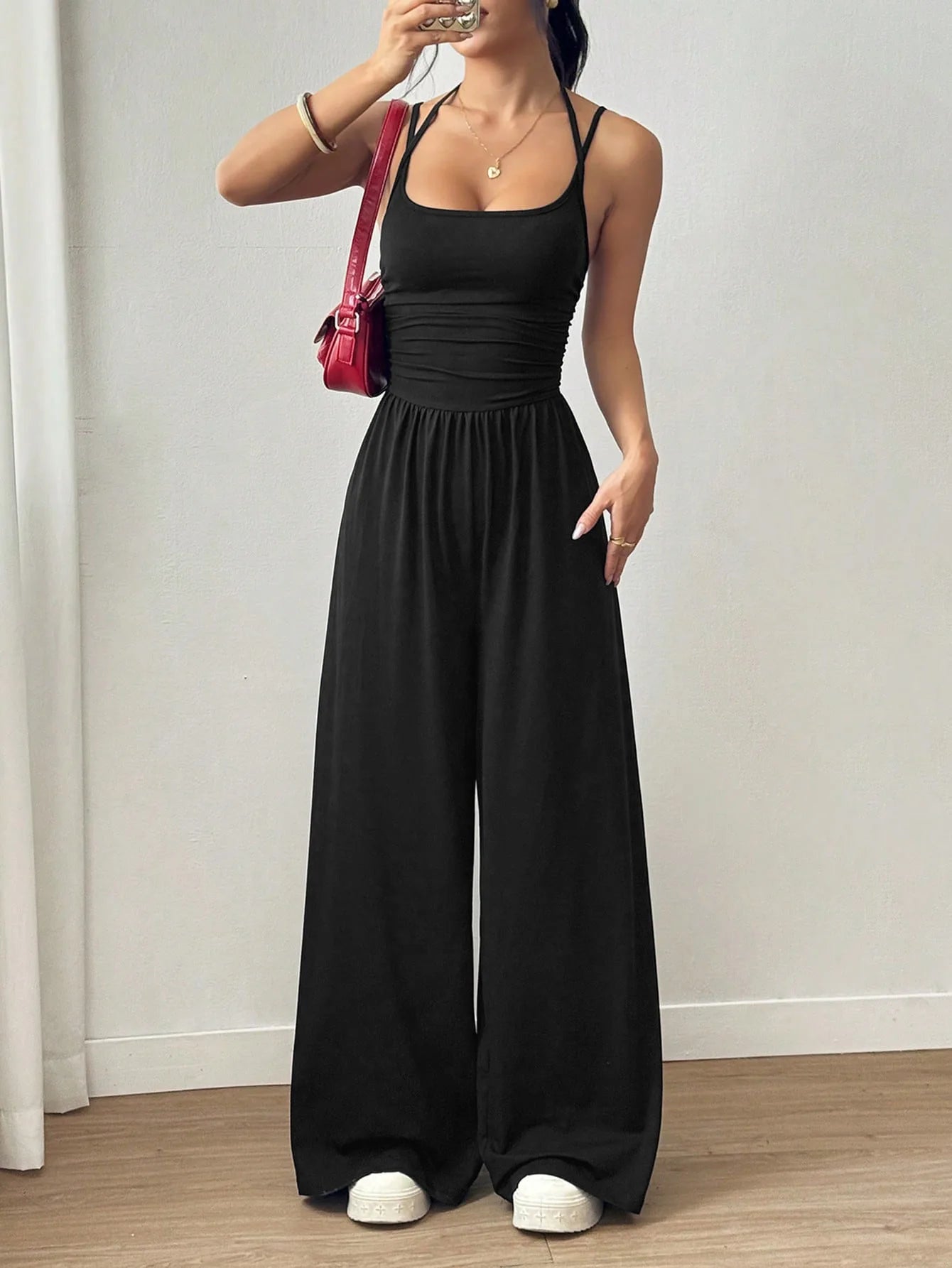Casual Sleeveless Wide Leg Simple Style Jumpsuit