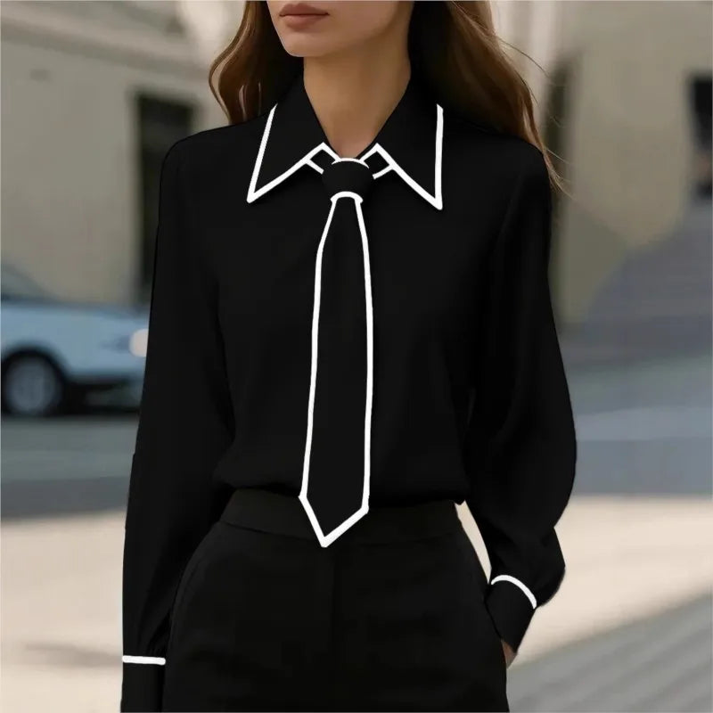 Formal Bow Tie Long-sleeve Contrasting Trim Top