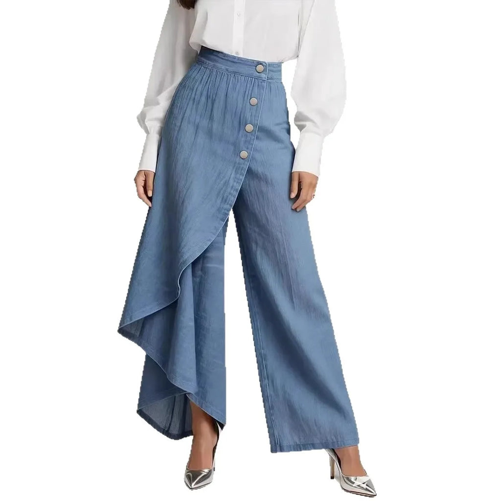 Stretchy Denim Print Button Fly Slim Leg Pants
