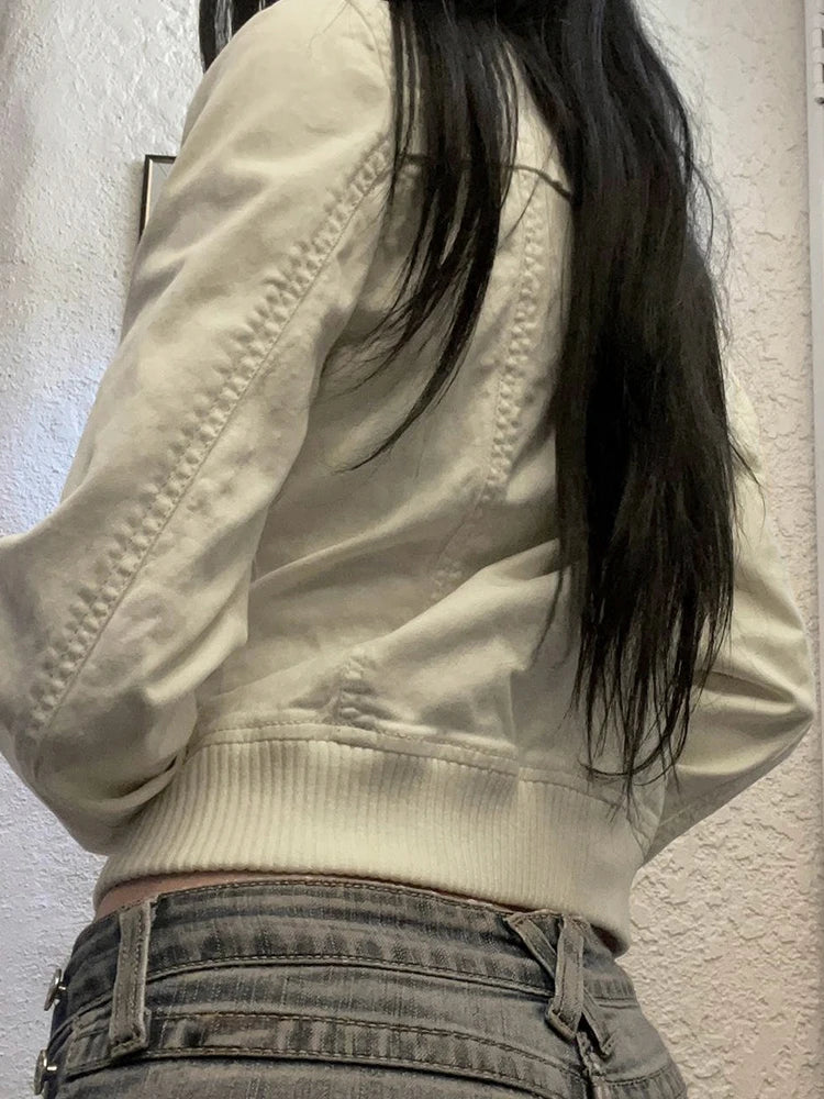 Casual Vintage  Slim Fit Cropped Zipper Jacket