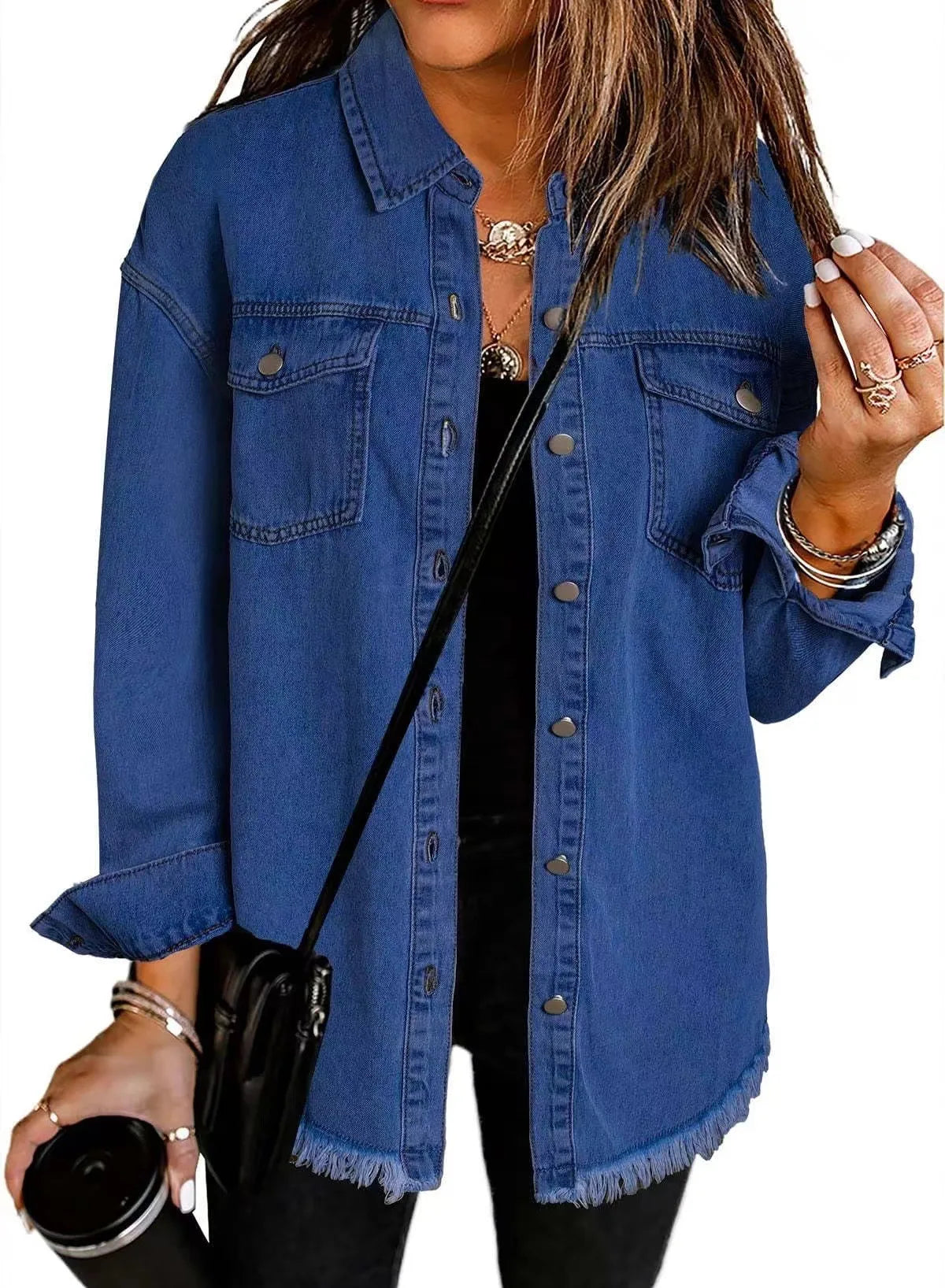 Washed Denim Single Breasted Lapel Shirt Jacket