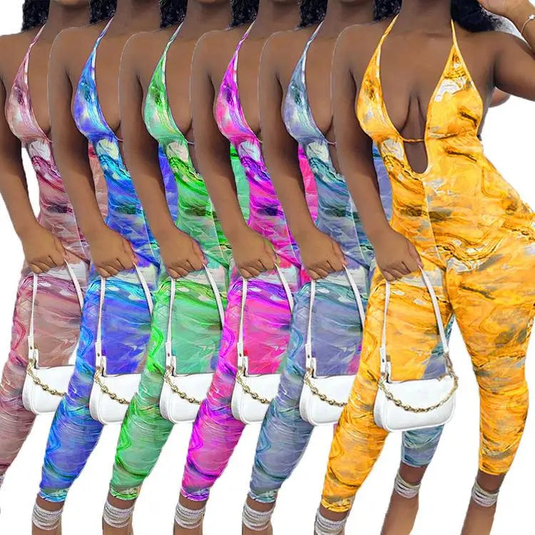 Printed Deep Neck Camisole Jumpsuit