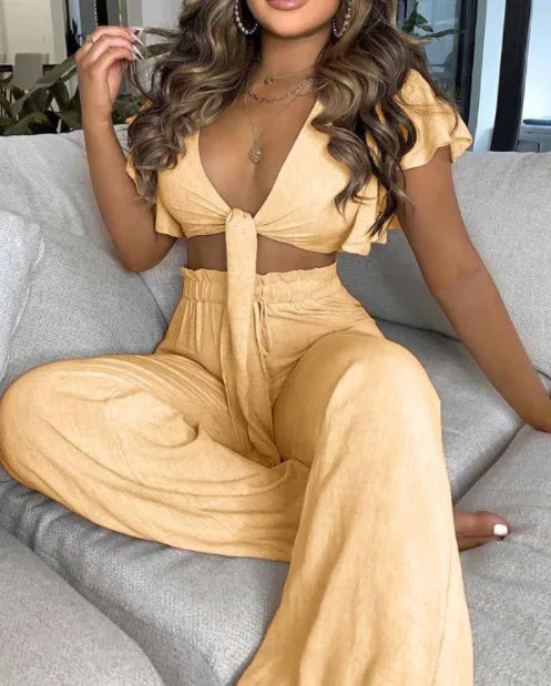 Floral Lace-Up Pants Set