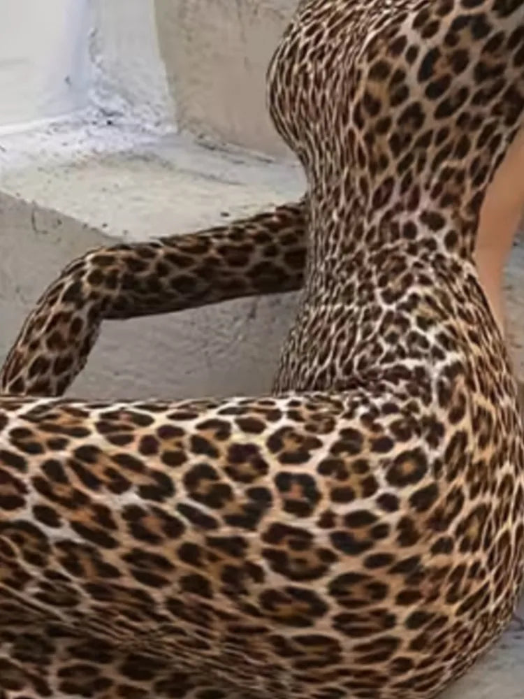 Sexy Leopard Print Slim Jumpsuits  Women Trendy Backless Tight Long Sleeve Jumpsuit Hot Girl Clothing Fashion Streetwear 2025